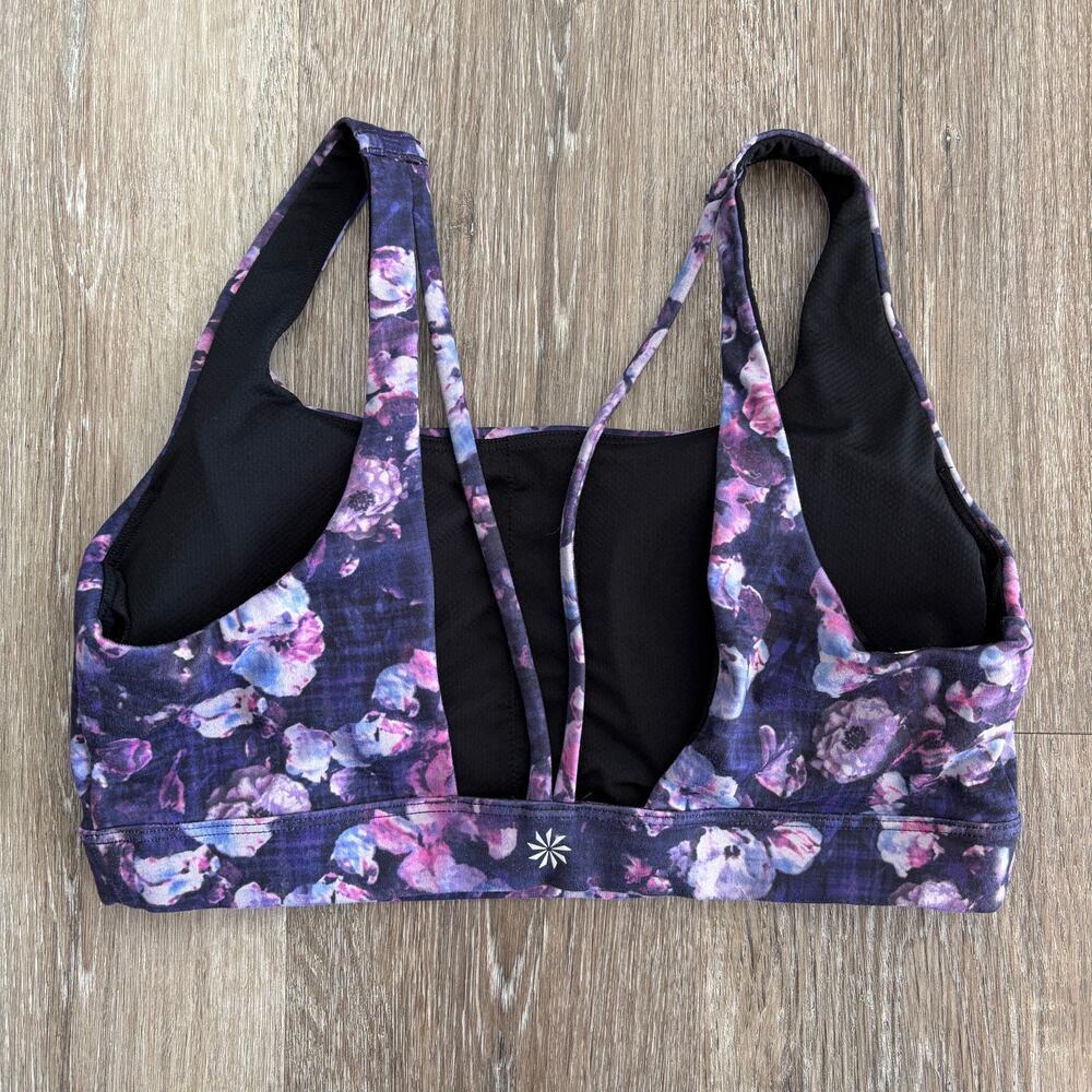 Athleta Exhale Printed Sports Bra B-C Cup Purple Violet Floral - Size: Small - Picture 2 of 3